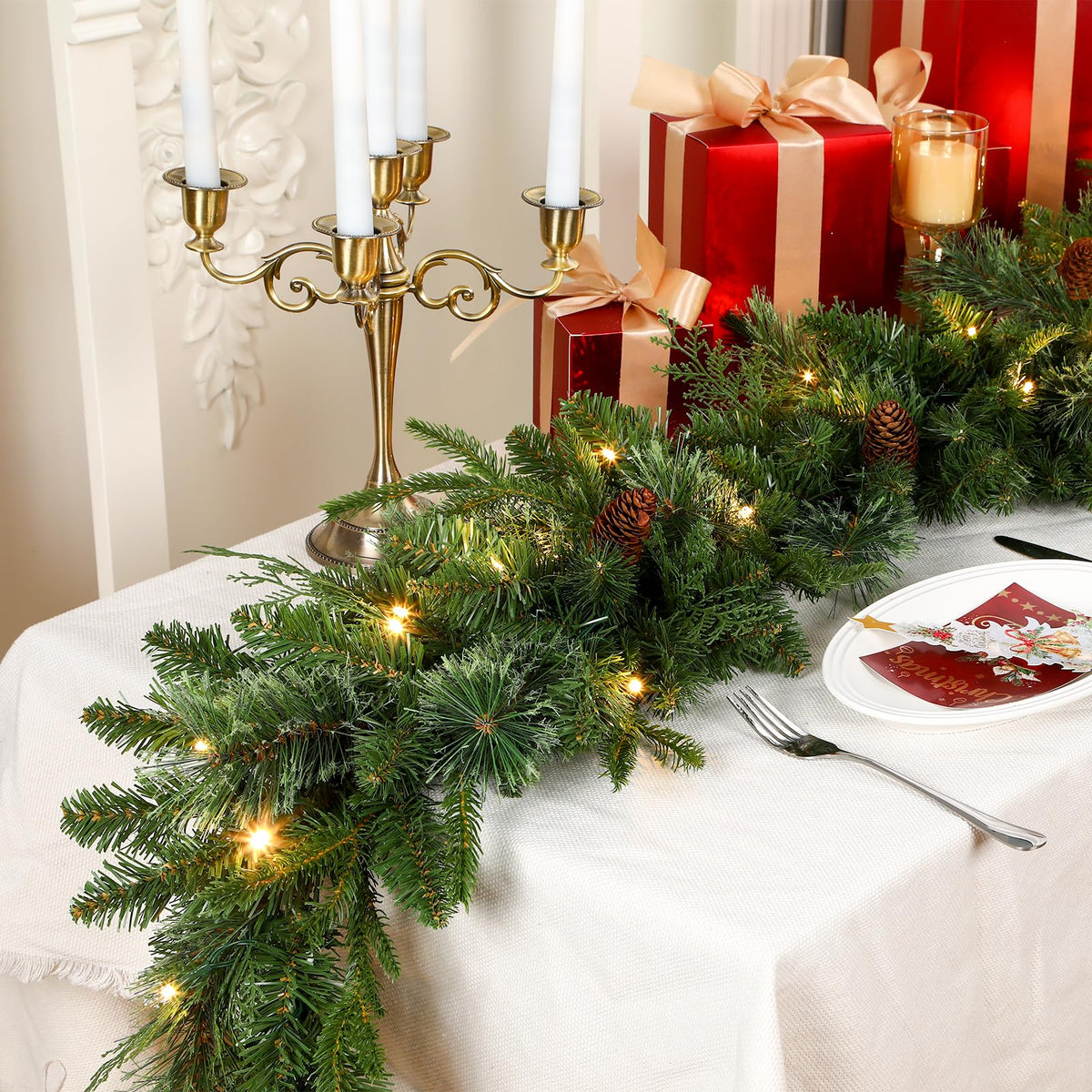 9FT Pre-lit Christmas Garland Multi-Color Battery-Operated LED Lights