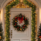 9ft Pre-Lit Artificial Multi-Color Lights Green Norfolk Pine Christmas Garlands with Battery