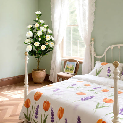 2 Pack Faux White/Pink/Orange Camellia Tree, 3FT/4FT