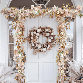 6FT Fall Garland Decor White Pumpkin & Maple Leaves Garland(White) - SHareconn