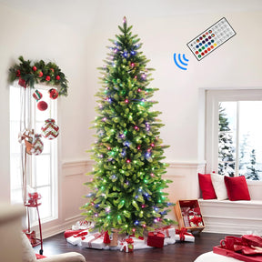 7ft Prelit Artificial Hinged Christmas Tree with Remote Control, 330 Pre-Lit Multi-Color RGB Lights and 1809 PE & PVC Branch Tips, Perfect Choice for Xmas Decoration, 7 FT - SHareconn