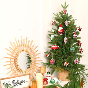 100 Pcs Red & Green & White Christmas Ball Ornaments Set with Hanging Rope