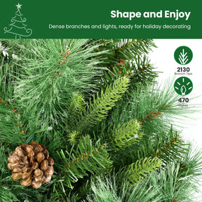 SHareconn 7.5ft Prelit Artificial Hinged Christmas Pine Tree with Remote Control, Pre-Lit 470 Led Color Changing RGB Lights, Pine Cones, Perfect Choice for Xmas Decoration, 7.5FT - SHareconn