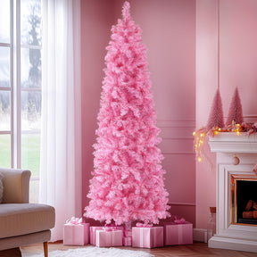 Hareconn 4ft Prelit Artificial Hinged Slim Pencil Christmas Tree with Warm White Lights, Full Branch Tips, Perfect Choice Decoration for Xmas Holiday, 4 FT, Pink - SHareconn