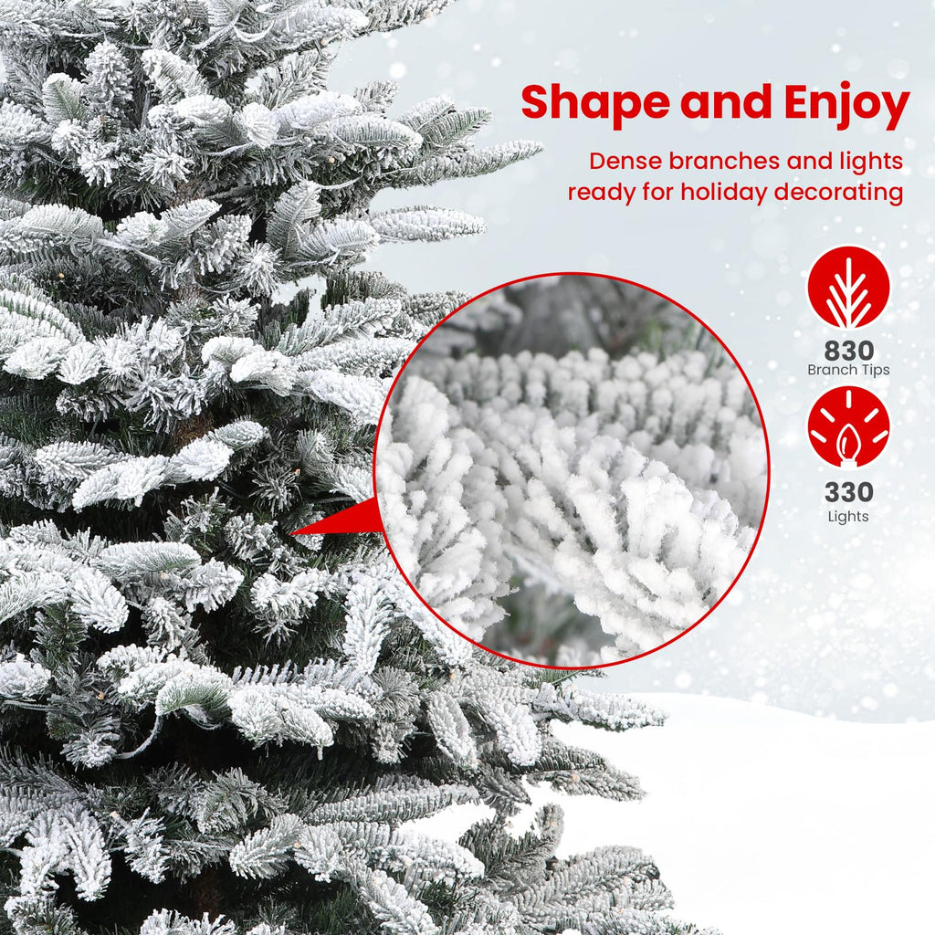 6ft Prelit Artificial Hinged Upgraded Snow Flocked Christmas Tree with Remote, 380 Pre-Lit Multi-Color RGB Lights and 1045 PE & PVC Branch Tips, Perfect Choice for Xmas Decoration, 6 FT - SHareconn
