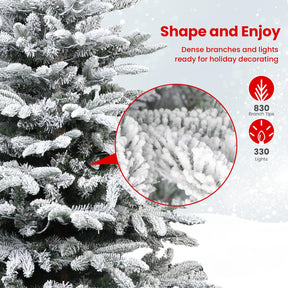 6ft Prelit Artificial Hinged Upgraded Snow Flocked Christmas Tree with Remote, 380 Pre-Lit Multi-Color RGB Lights and 1045 PE & PVC Branch Tips, Perfect Choice for Xmas Decoration, 6 FT - SHareconn