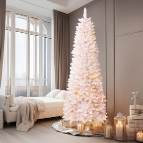 SHareconn 6ft Prelit Artificial Hinged Slim Pencil Christmas Tree, Pre-Lit 240 Warm White & Multi-Color Lights with Remote Control, Full Branch Tips, First Choice Decorations for X-mas, 6 FT White - SHareconn
