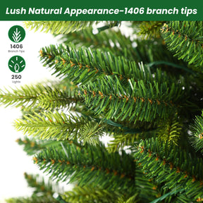 SHareconn 5ft Upgraded Prelit Artificial Hinged Christmas Tree with 250 Color Changing RGB Lights,Remote Control,Fake Pre-Lit Lush Fir Tree with 1406 Branch Tips for Xmas Decoration, 5 FT - SHareconn