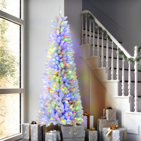 SHareconn 5ft Prelit Artificial Hinged Slim Pencil Christmas Tree, Pre-Lit 180 Warm White & Multi-Color Lights with Remote Control, Full Branch Tips, First Choice Decorations for X-mas, 5 FT White - SHareconn