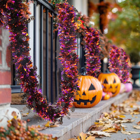 6 pcs Total 50 FT Halloween Tinsel Garland with Pirate Skull Sequins Metallic Shiny Twist Garland (Black&Orange&Purple) - SHareconn
