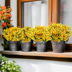 24 Bundles Artificial Flowers for Outdoors Decoration, UV Resistant Silk Violet Faux Colorful Daisy Eucalyptus, Yellow