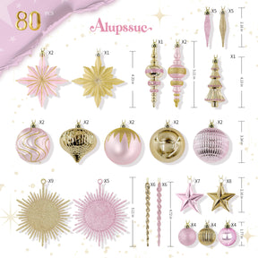 80pcs Pink and Gold Christmas Balls Ornaments Set with Lanyards