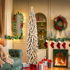 3FT Pre-Lit Snow Flocked Pencil Christmas Tree with Remote Controlled Multi-Color RGB Lights