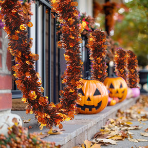 6 Pieces Total 50 FT Halloween Tinsel Garland with Pumpkin Sequins-Black&Orange - SHareconn