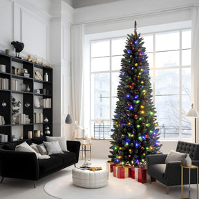 SHareconn 4ft Premium Prelit Artificial Hinged Slim Pencil Christmas Tree with Remote Control, 100 Warm White & Multi-Color Lights, Full Branch Tips, First Choice Decorations for X-mas, 4 FT, Black - SHareconn