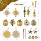 80pcs Light Gold Christmas Balls Ornaments Set with Lanyards
