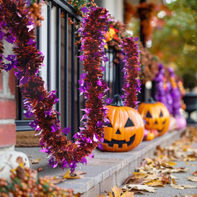 6 Pieces Total 50 FT Halloween Tinsel Garland with Ghost Sequins-Black Orange&Purple - SHareconn