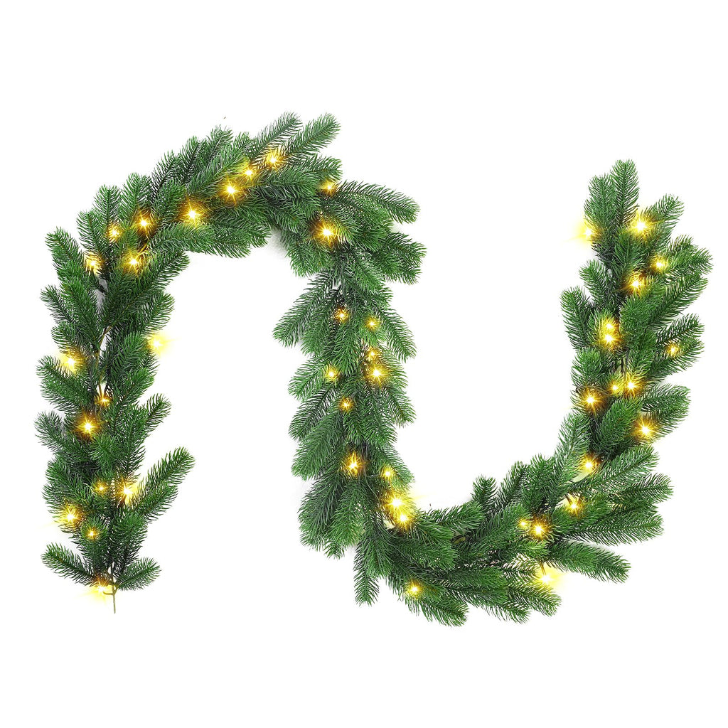 9ft Pre-Lit Artificial Multi-Color Lights Green Norfolk Pine Christmas Garlands with Battery