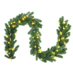 9ft Pre-Lit Artificial Multi-Color Lights Green Norfolk Pine Christmas Garlands with Battery