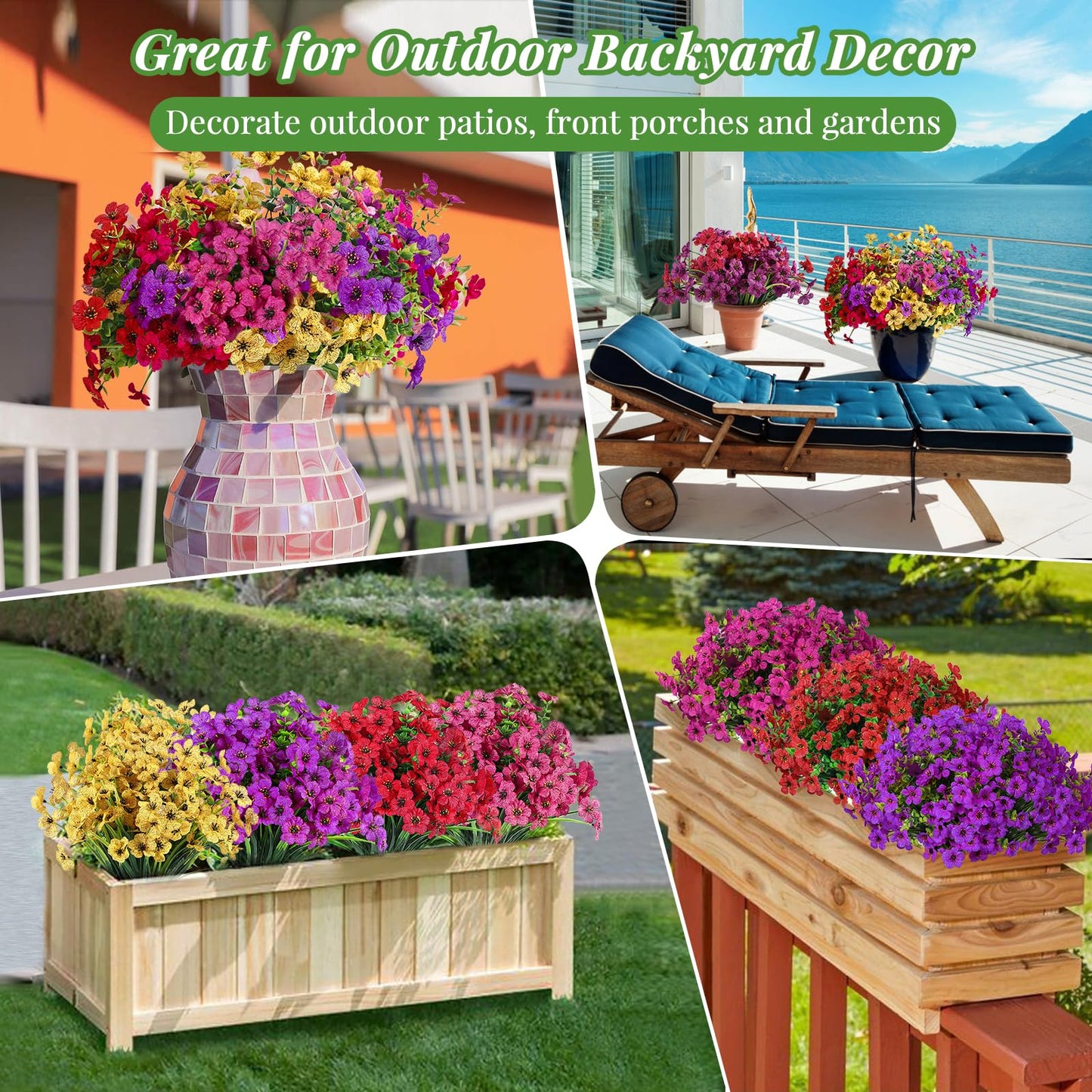 24 Bundles Artificial Faux Flowers Eucalyptus Violets(Mix 4 Colors) - SHareconn