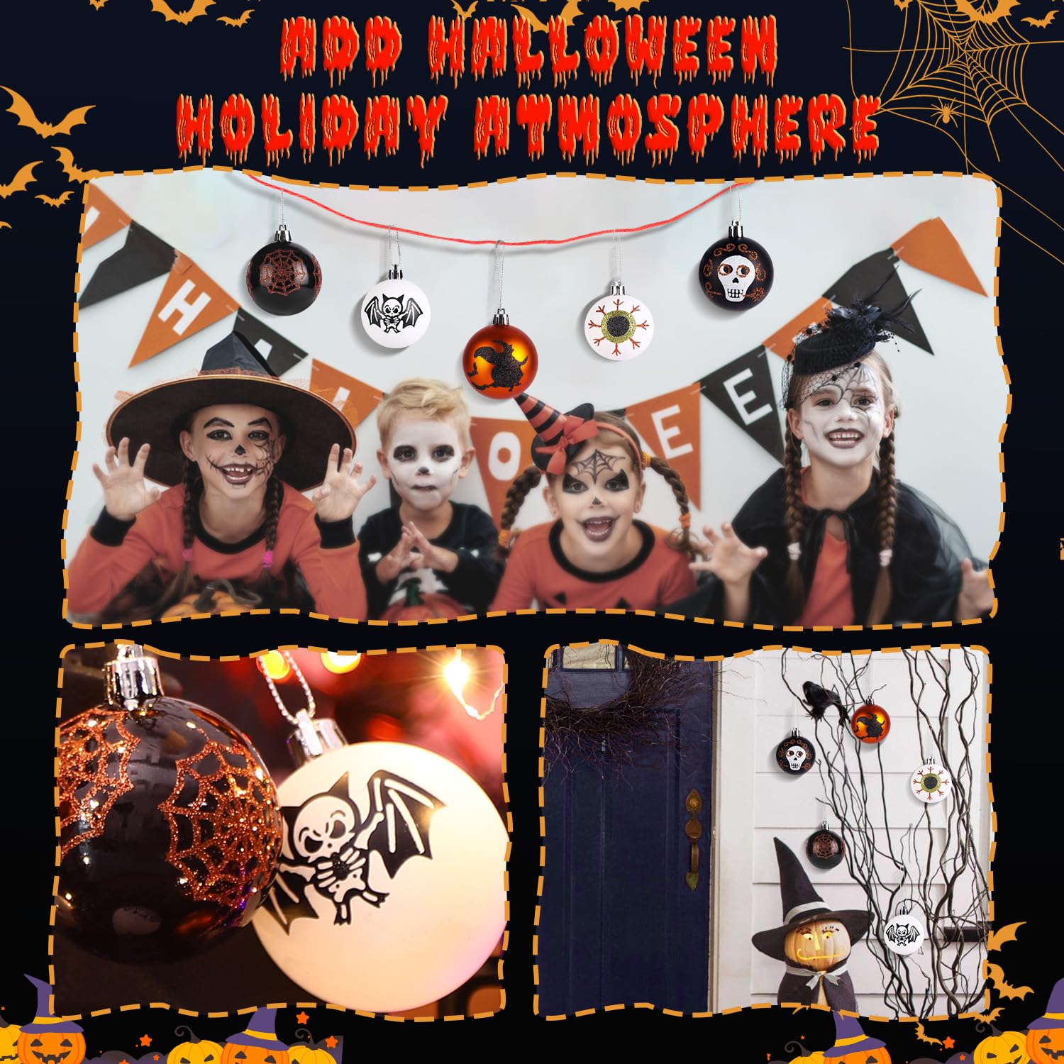 30ct 2.36 Inch Halloween Tree Ornaments(Black & Orange Purple) - SHareconn
