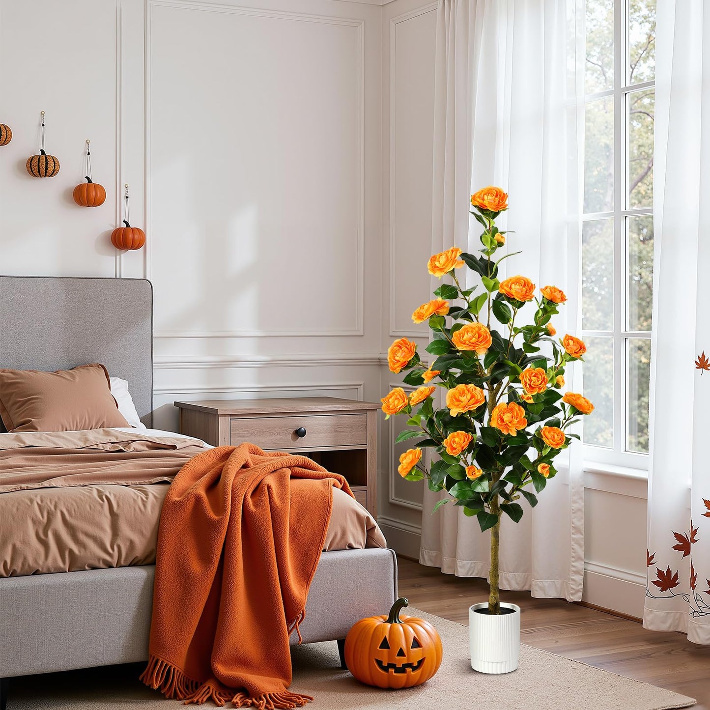 2 Pack Faux Orange Camellia Tree, 3FT/4FT