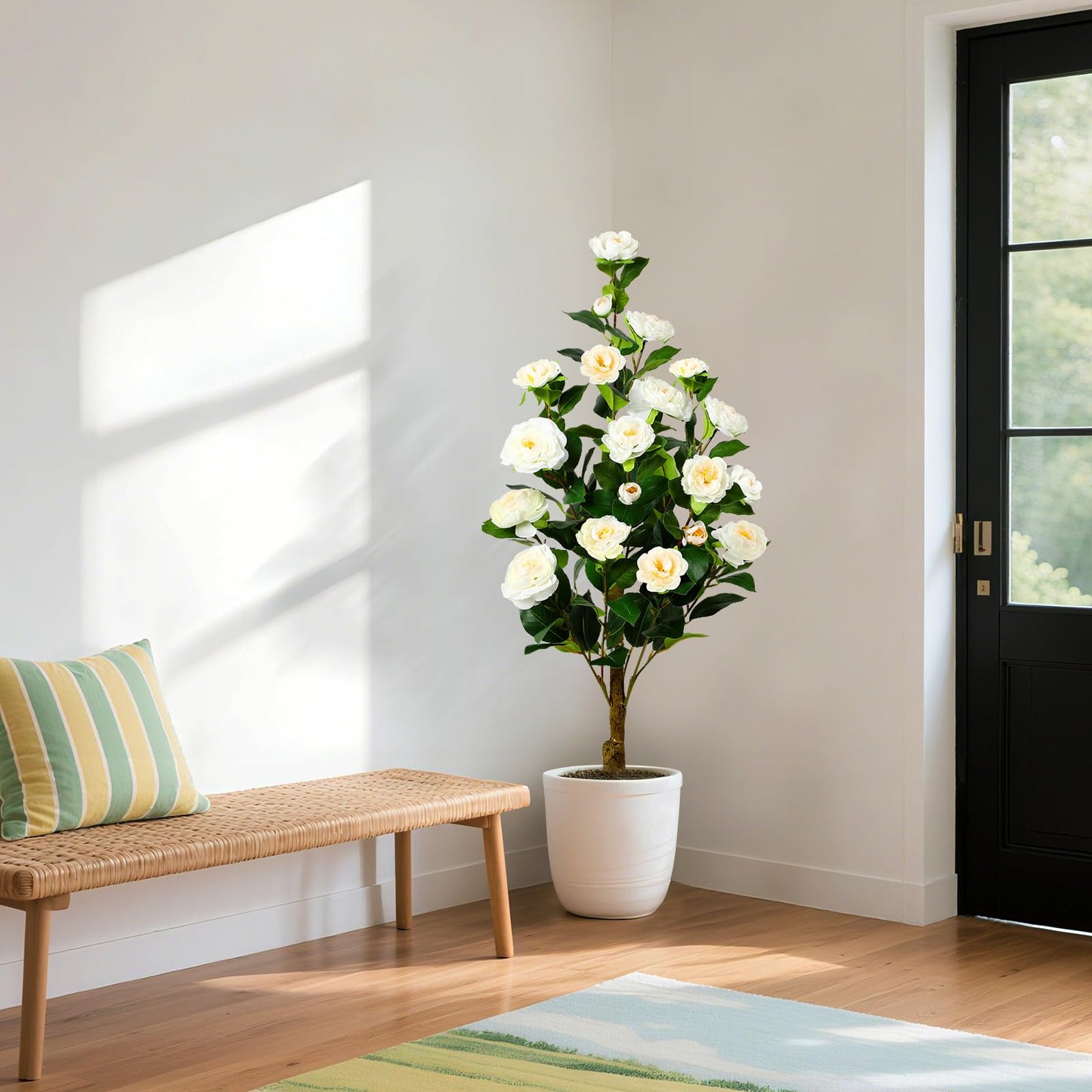 2 Pack Faux White/Pink/Orange Camellia Tree, 3FT/4FT