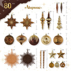 80pcs Bronze Copper Gold Christmas Balls Ornaments Set with Lanyards