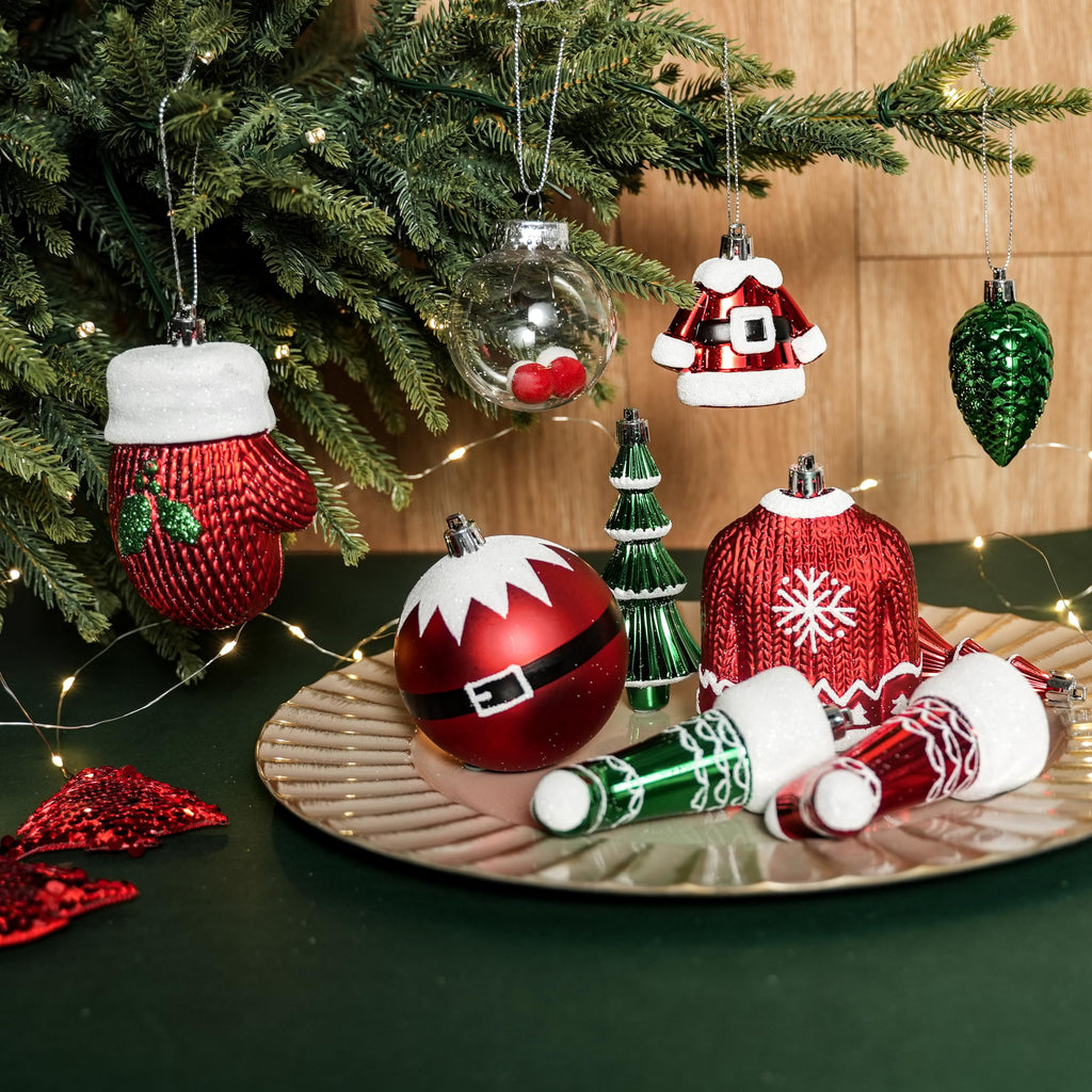 85ct RedGreenWhite Christmas Balls Ornaments Set with Hanging Strings