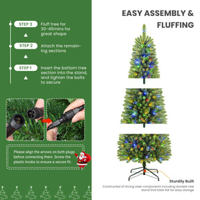 SHareconn 7.5ft Prelit Artificial Hinged Slim Pencil Christmas Tree, Pre-Lit 310 Warm White & Multi-Color Lights with Remote Control, Full Branch Tips, First Choice Decorations for X-mas, 7.5 FT,Green - SHareconn