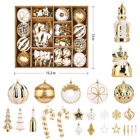 70 Pcs Christmas Ball Ornament Set, White and Gold