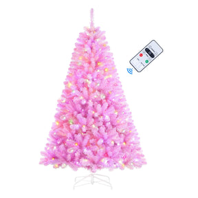 SHareconn 6ft Prelit Premium Artificial Hinged Christmas Tree with Remote Control,Timer,and 330 Warm White & Color LED Changing Lights,950 Branch Tips,Perfect Choice for Xmas Decoration,6 FT,Pink - SHareconn