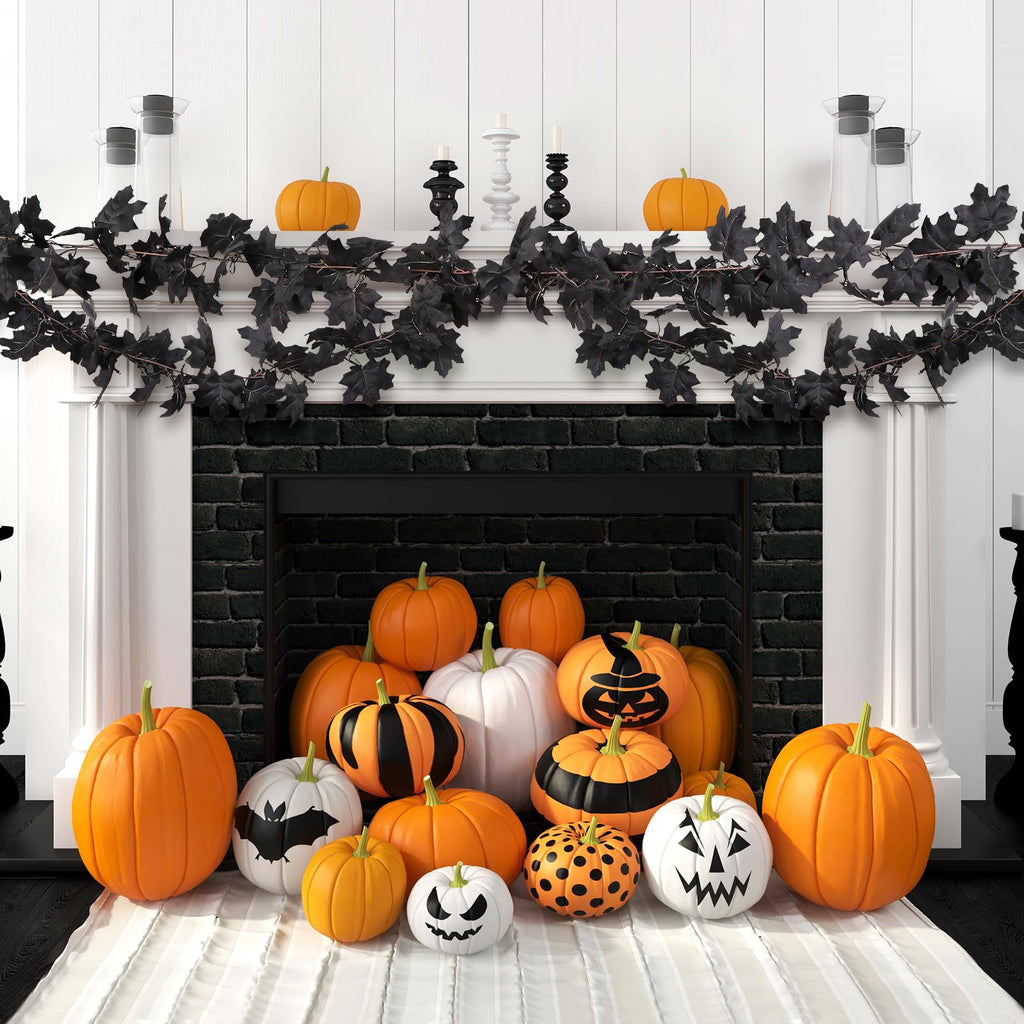 2 Pcs Halloween Black Garlands Decorations with Color Lights and Timer-6FT - SHareconn