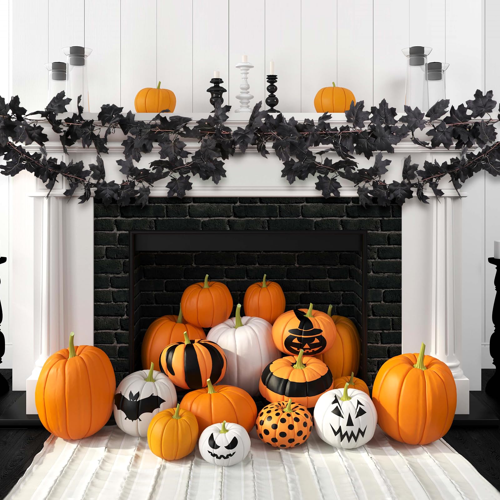 2 Pcs Halloween Black Garlands Decorations with Color Lights and Timer-6FT - SHareconn