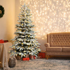 6ft Prelit Artificial Hinged Upgraded Snow Flocked Christmas Tree with Remote, 380 Pre-Lit Multi-Color RGB Lights and 1045 PE & PVC Branch Tips, Perfect Choice for Xmas Decoration, 6 FT - SHareconn