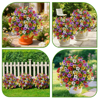 Alupssuc 2Pcs 20" Artificial Topiary Ball Flowers, Spring Outdoor Decoration with Spike, UV Resistant Faux Summer Plants, Faux Bushes Plants, Red Purple Yellow White for Garden, Porch & Patio Decor