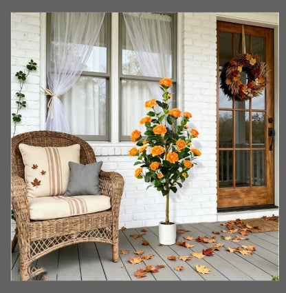 2 Pack Faux Orange Camellia Tree, 3FT/4FT
