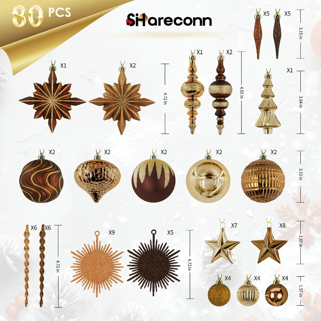 80ct Bronze-Gold Christmas Ball Ornament Set