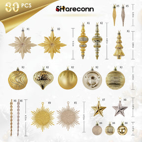 80pcs Christmas Balls Ornaments Set with Hanging Strings, Deep and Light Gold - SHareconn