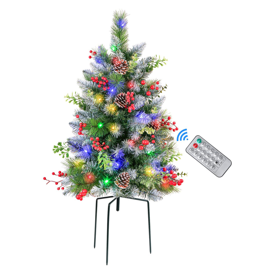 Set of 1 24.5 Inch Pre-lit Outdoor Christmas Tree with Remote